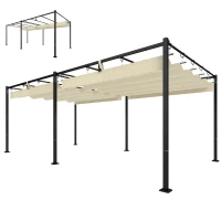 Outsunny 19' x 10' Pergola with Retractable Canopy, Patio Pergola with Sun Shade Shelter, UV50+, for Patio, Garden, Cream(m-2)