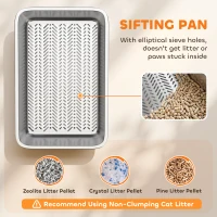 PawHut Stainless Steel Litter Box, XL Sifting Cat Litter Box for Medium and Large Cat, Non-Sticky, Odour Free, Easy Clean(m-5)