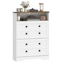 HOMCOM Shoe Cabinet with 2 Flip Drawers, Narrow Shoe Storage Cabinet, White(m-2)