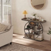 HOMCOM 39.4" Console Table with Storage Shelves, Industrial Sofa Table for Living Room, Hallway, Rustic Oak(m-9)