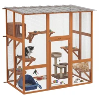PawHut Large Outdoor Catio with Weatherproof Roof, Bridge, Resting Box, Platforms, Orange(m-9)