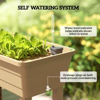 Outsunny 41L Self Watering Raised Garden Bed w/ Ventilation Transparent Lid Greenhouse, Planter Box w/ Storage Shelf, Brown(m-6)