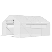Outsunny Walk-in Tunnel Greenhouse with Galvanized Steel Frame and Windows, Garden Planting Warm House, 13' x 10' x 6.5' , White(m-2)