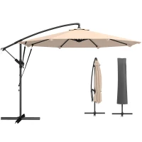 Outsunny 10FT Cantilever Patio Umbrella with 8 Ribs, Offset Patio Umbrella with Cover and Wind Ropes for Garden, Yard, Khaki(m-9)