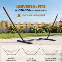 Outsunny 11.8'L Hammock Stand Extra Long Heavy Duty Straight Pole Day Bed Swing Metal Frame Simple Set Up Garden Outdoor Camping Picnic Use Black(m-4)