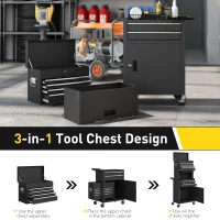 HOMCOM Large Tool Cabinet, 3-in-1 Rolling Tool Chest, Detachable Tool Storage Organizer with 6 Drawers and Pegboard, Black(m-5)