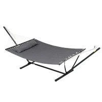 Outsunny 2 Person Hammock Quilted Double Hammock with Stand Pillow Spreader Bars for Outdoor Camping Beach, Dark Grey(m-9)