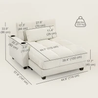 HOMCOM 58" Chaise Lounge Indoor, Oversized Corduroy Sofa Bed with 2 Cup Holders, Pillow, Deep Seat Sleeper Couch, Cream White(m-3)