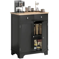 HOMCOM Sideboard Buffet Cabinet with Storage, 27" Kitchen Cabinet with Adjustable Shelf, 2 Drawers and 2 Doors, Coffee Bar Cabinet with Rubberwood Tabletop, Black(m-2)