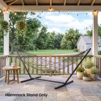 Outsunny 11.8'L Hammock Stand Extra Long Heavy Duty Straight Pole Day Bed Swing Metal Frame Simple Set Up Garden Outdoor Camping Picnic Use Black(m-1)