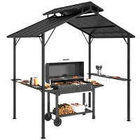 Outsunny 8 x 5ft Hardtop Grill Gazebo with Double Metal Roof, 2 Side Shelves and 10 Hooks for Patio Backyard Lawn Deck(m-9)
