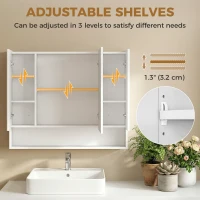 kleankin Wall Mounted Bathroom Medicine Cabinet with Mirror and Adjustable Shelves, White(m-7)