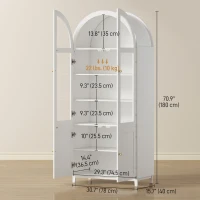 HOMCOM Arched Kitchen Pantry Cabinet, 71" Tall Farmhouse Kitchen Storage Cabinet with Acrylic Glass Doors, White(m-3)