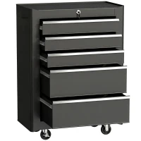 HOMCOM 5-Drawer Rolling Tool Cabinet on Wheels, Lockable Tool Chest, Tool Organizer for Garage, Factory and Workshop, Black(m-2)