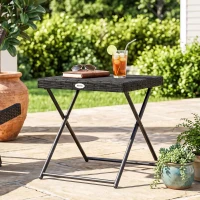 Outsunny Patio Wicker Coffee Table, Outdoor PE Rattan Garden Folding Side Table, 15.75"x15.75"x15.75", Black(m-8)