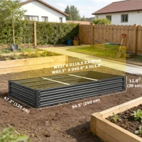 Outsunny 8 x 4 x 1ft Galvanized Raised Garden Bed, Reinforced Outdoor Planter Box with Open Bottom, Dark Grey(m-3)
