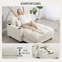 HOMCOM 58" Chaise Lounge Indoor, Oversized Corduroy Sofa Bed with 2 Cup Holders, Pillow, Deep Seat Sleeper Couch, Cream White(m-6)