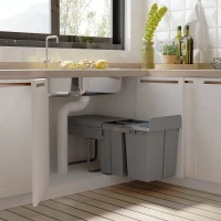 HOMCOM Pull Out Trash Can Under Cabinet, 10.6 Gallon (40L) Slide Out Garbage Can with 3 Removable Compartments, Grey(m-1)