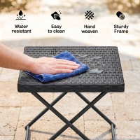 Outsunny Patio Wicker Coffee Table, Outdoor PE Rattan Garden Folding Side Table, 15.75"x15.75"x15.75", Black(m-5)