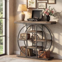 HOMCOM 39.4" Console Table with Storage Shelves, Industrial Sofa Table for Living Room, Hallway, Rustic Oak(m-8)