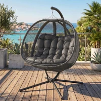Outsunny Double Egg Chair with Stand, 2 Person Hanging Swing Egg Chair with Cushion, Pockets, Grey(m-8)