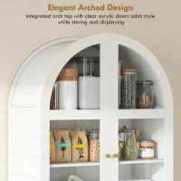 HOMCOM Arched Kitchen Pantry Cabinet, 71" Tall Farmhouse Kitchen Storage Cabinet with Acrylic Glass Doors, White(m-4)