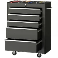 HOMCOM 5-Drawer Rolling Tool Cabinet on Wheels, Lockable Tool Chest, Tool Organizer for Garage, Factory and Workshop, Black(m-9)