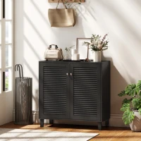 HOMCOM Shoe Cabinet with Adjustable Shelves Shoe Storage Cabinet with 2 Doors for Entryway Hallway Black(m-8)