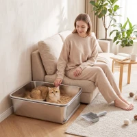 PawHut Stainless Steel Litter Box, XL Sifting Cat Litter Box for Medium and Large Cat, Non-Sticky, Odour Free, Easy Clean(m-8)