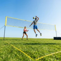 Soozier 31ft Portable Volleyball Net Set with Adjustable Height Steel Poles, Volleyball, Boundary Line and Carrying Bag(m-1)