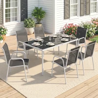 Outsunny 7 Piece Garden Dining Set, Garden Furniture Set with Rectangle Table and 6 Stackable Chairs(m-8)