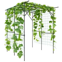 Outsunny Garden Arch Trellis, 6.4FT Tall Metal Plant Support Trellis Archway with Climbing Net for Climbing Plants(m-9)