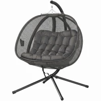 Outsunny Double Egg Chair with Stand, 2 Person Hanging Swing Egg Chair with Cushion, Pockets, Grey(m-2)