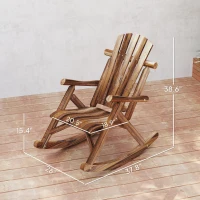 Outsunny Outdoor Wooden Rocking Chair, Single-Person Adirondack Rocking Patio Chair with Rustic High Back, Slatted Seat and Backrest for Indoor, Backyard, Garden, Carbonized(m-3)