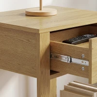 HOMCOM Boho Side Tables Set of 2, End Tables with Drawer and Open Shelf for Living Room, Natural Wood(m-9)