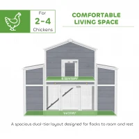 PawHut 66.5" Large Chicken Coop, Wooden Chicken House with 2 Nesting Boxes, Sliding Tray & Ramp, for Outdoor Backyard Farm(m-4)