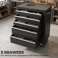 HOMCOM 5-Drawer Rolling Tool Cabinet on Wheels, Lockable Tool Chest, Tool Organizer for Garage, Factory and Workshop, Black(m-4)