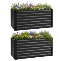 Outsunny Set of 2 Galvanized Metal Planters for Outdoor Plants, 4' x 2' x 2' Raised Garden Bed, Black(m-9)