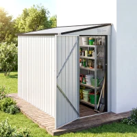 Outsunny 4' x 8' Outdoor Storage Shed Lean to Shed Outdoor Metal Tool Shed with Lockable Door and Air Vents, White(m-8)