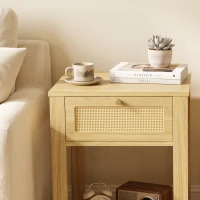 HOMCOM Boho Side Tables Set of 2, End Tables with Drawer and Open Shelf for Living Room, Natural Wood(m-11)