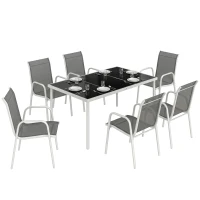 Outsunny 7 Piece Garden Dining Set, Garden Furniture Set with Rectangle Table and 6 Stackable Chairs(m-9)