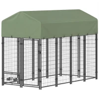 PawHut 8' x 4' x 6' Outdoor Dog Kennel, Dog Kennel Outside Run with 360° Rotating Bowls, Waterproof & UV Resistant Cover Green(m-2)