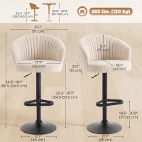 HOMCOM Bar Stools Set of 2, Swivel Counter Height Barstools with Back, Footrest, Adjustable Height, Beige(m-3)