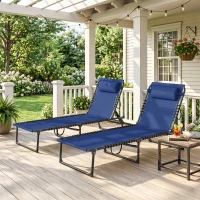 Outsunny 2 Folding Chaise Lounge Pool Chairs with 4-Position Reclining Back, Pillow, Breathable Mesh & Bungee Seat, Blue(m-2)