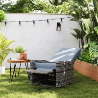 Outsunny Outdoor Rattan Wicker Lounge Chair with Footrest & Soft Cushion for Patio, Garden, Backyard, Grey(m-1)