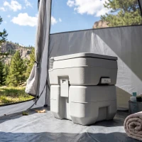 Outsunny Portable Toilet for Adults, Travel Toilet with 2 Detachable Tanks, Camping Toilet for Trips, 5.3 Gallon (20L), Grey(m-1)