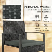 Outsunny Outdoor Bistro Set, 3 Piece Wicker Patio Furniture Set with Glass Top Table and Cushions for Porch, Balcony, Dark Grey(m-5)