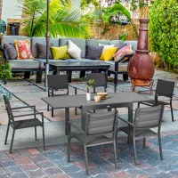 Outsunny Patio Dining Set for 6, Aluminum Expandable Outdoor Table and 6 Stackable Chairs with Padded Back, Mesh Seat, Dark Grey(m-8)