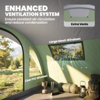 Outsunny Multi-Room Camping Tent for 5 Person, Easy Set up Large Family Tent with 4 Windows, Porch, Light Green(m-7)
