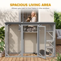 PawHut 44.1" H Cat Cage, Indoor Outdoor Wooden Enclosure Pet House, Small Animal Cage Hutch, Suitable for Rabbit, Dogs, Kitten, Crate Kennel with Waterproof Roof, Multi-Level Platforms, Lock, Grey(m-7)